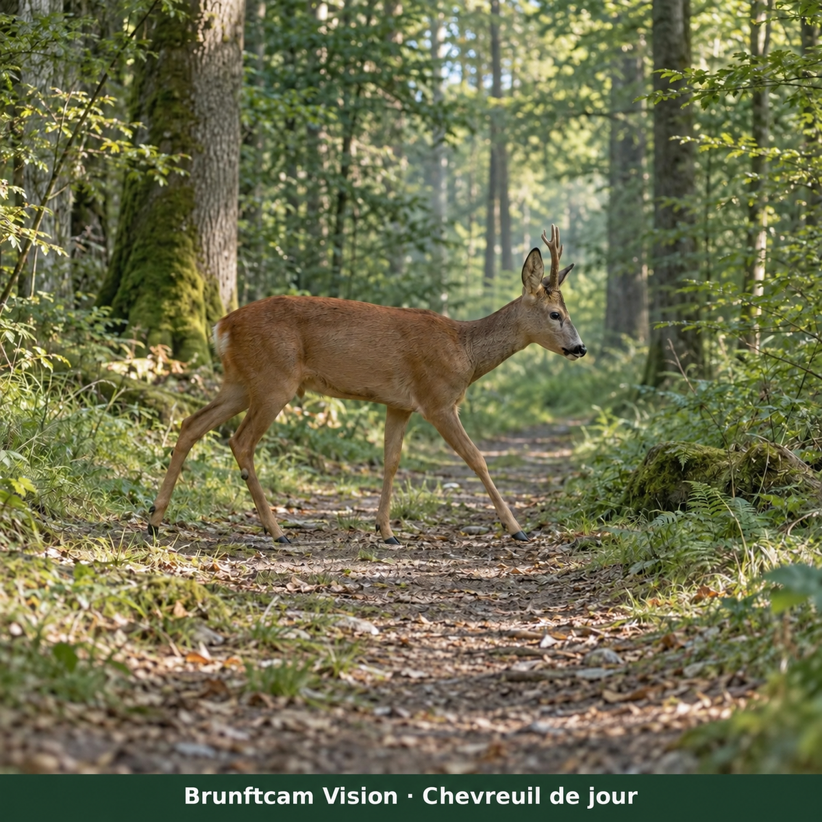 Traqéo Vision : chevreuil de jour sur un chemin forestier