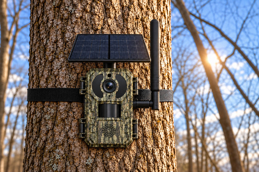 Caméra solaire 4G avec sangle de fixation autour de l'arbre
