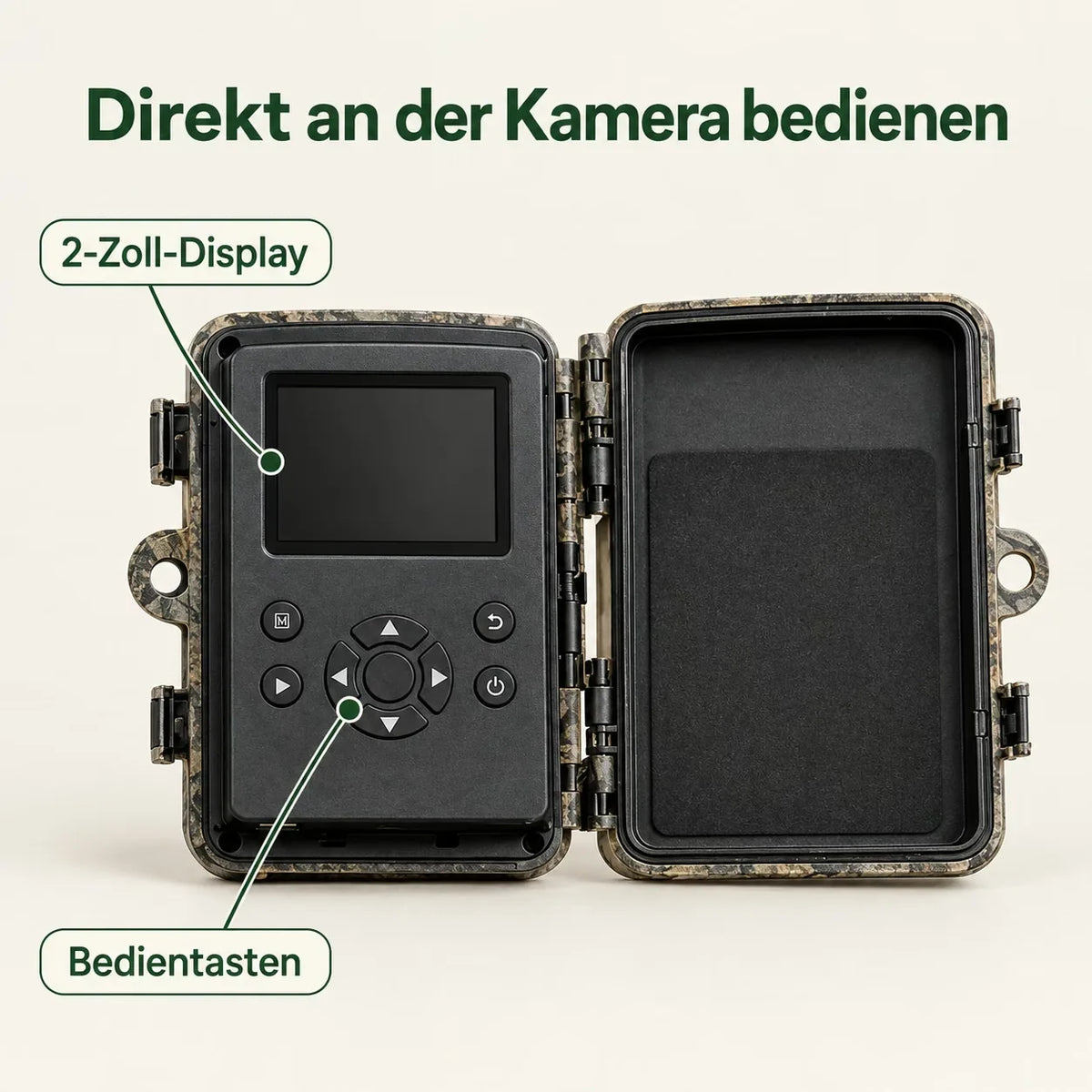 Commandes directement sur la caméra : écran 2 pouces et touches de la caméra Full HD